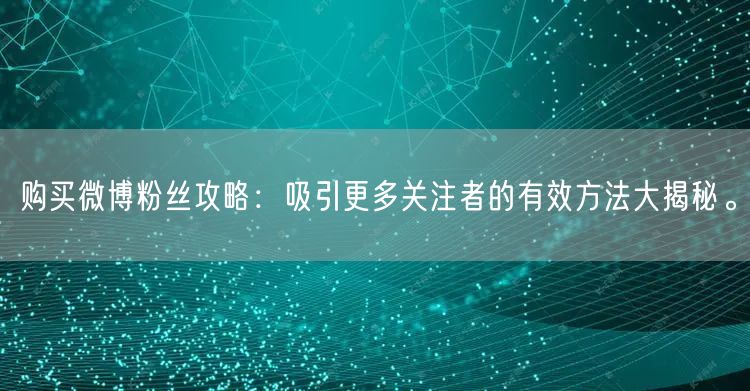 购买微博粉丝攻略：吸引更多关注者的有效方法大揭秘。