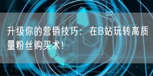 升级你的营销技巧：在B站玩转高质量粉丝购买术！