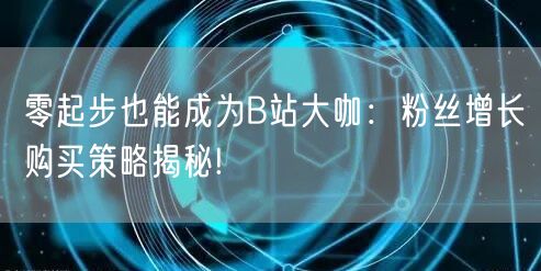 零起步也能成为B站大咖：粉丝增长购买策略揭秘!