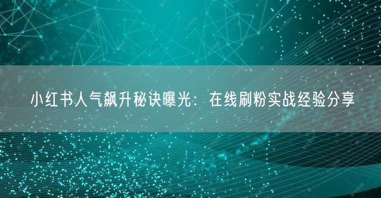 小红书人气飙升秘诀曝光：在线刷粉实战经验分享